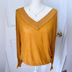 FREE PEOPLE GOLD LONG SLEEVE BLOUSE
